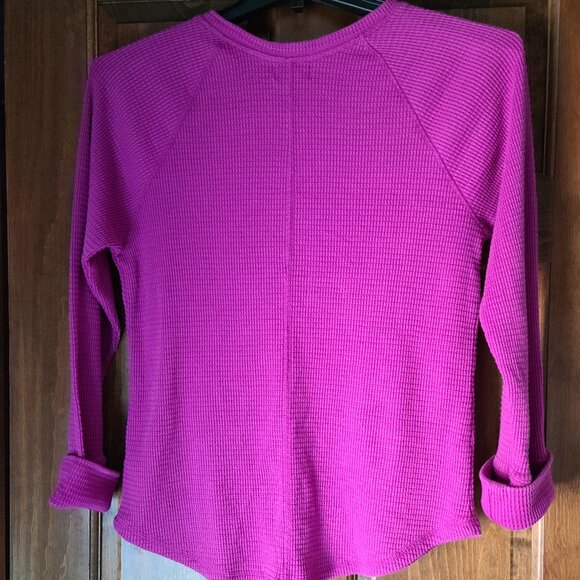 KNOX ROSE WOMEN'S RASPBERRY PINK LONG SLEEVE THERMAL ''WAFFLE'' SIZE LARGE VNECK - Picture 3 of 7